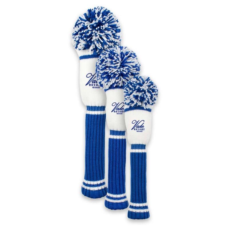 Pom-Pom-Headcover, weiß-blau